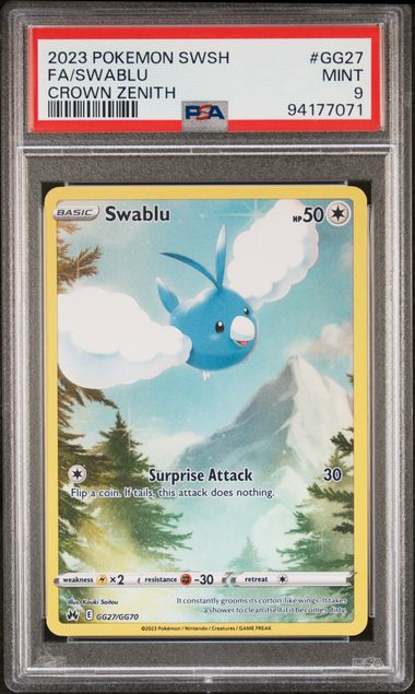 2023 Pokemon Swablu SWSH FA Crown Zenith #GG27. PSA 9!