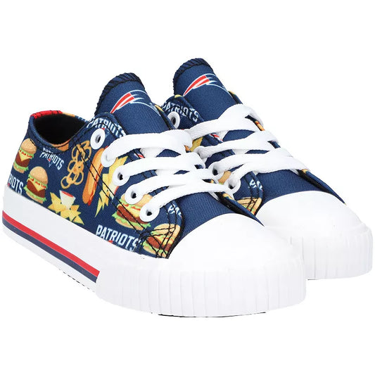 FOCO New England Patriots Food Print Low Top Canvas Sneakers (Youth XL 5-6) Shoes.