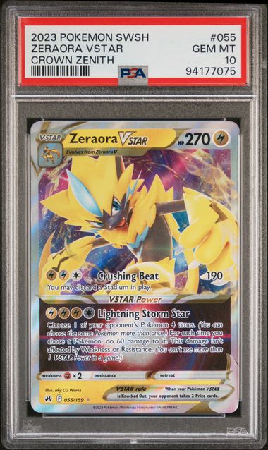 2023 Pokemon SWSH Zeraora VStar Crown Zenith #055 PSA GEM 10!