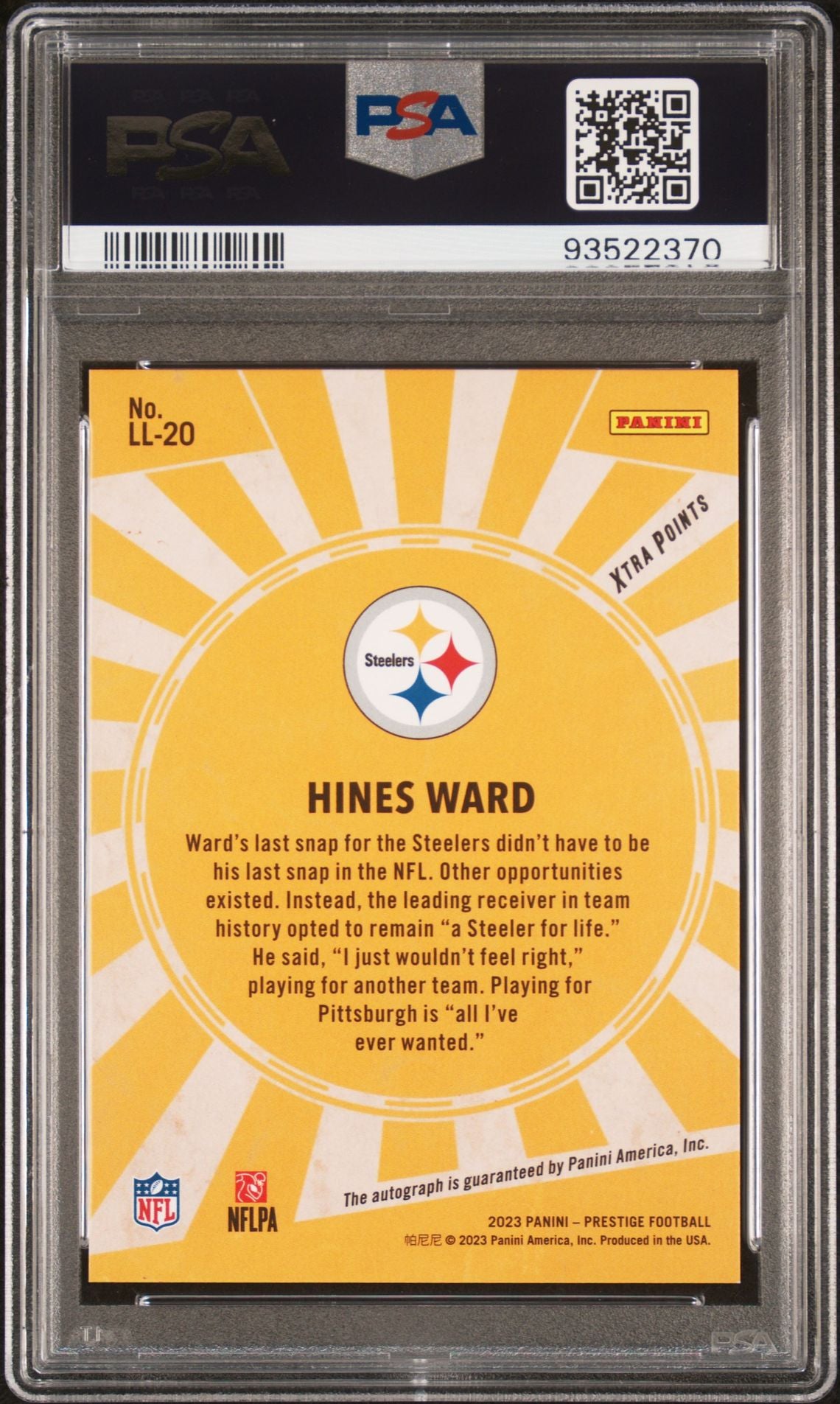 2023 Panini Prestige Hines Ward Living Legends Autograph #LL20. Limited 04/25! PSA 10!