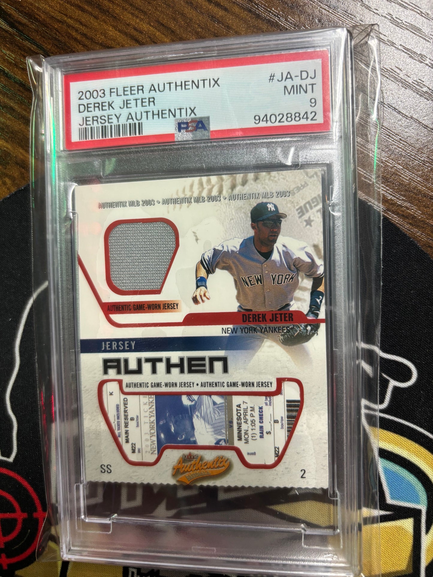 2003 Fleer Authentix Derek Jeter Dual Relic #JA-DJ PSA 9!