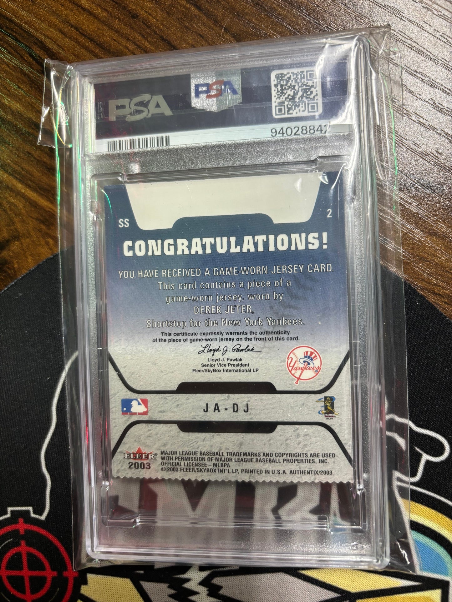 2003 Fleer Authentix Derek Jeter Dual Relic #JA-DJ PSA 9!