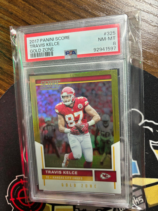 2017 Panini Score Travis Kelce Limited Gold Zone #325 PSA 8!