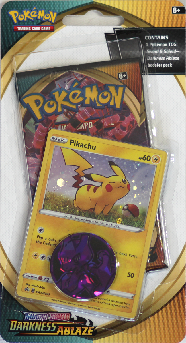 Pokemon TCG Sword & Shield Darkness Ablaze Pikachu Single pack with coin Hanger