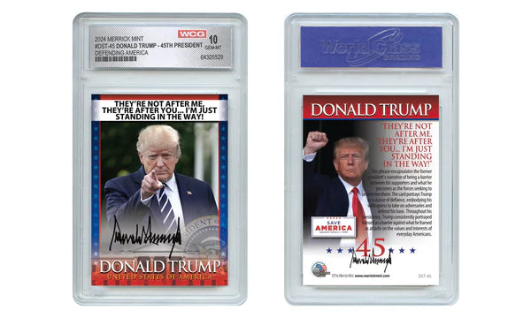 Donald Trump Defending America Trading Card (Graded GEM-MT 10).