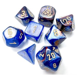 7-Set Tube Lab Dice Lustrous Azurite with Gold. Chessex.