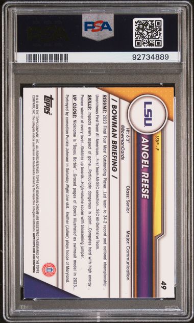 2023 Bowman U Sapphire Angel Reese 1st Bowman #49 PSA 10!