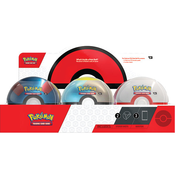 Pokemon TCG: Poke Ball Tin Display. 2024! Moon Ball. 3 booster packs.