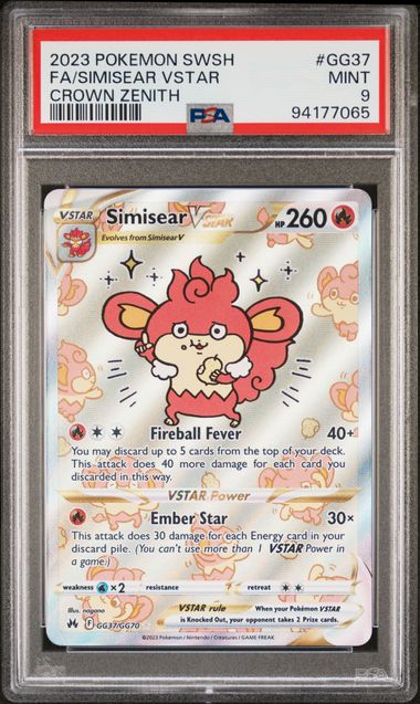 2023 Pokemon Simisear VStar Crown Zenith. Full Art SWSH #GG37. PSA 9.