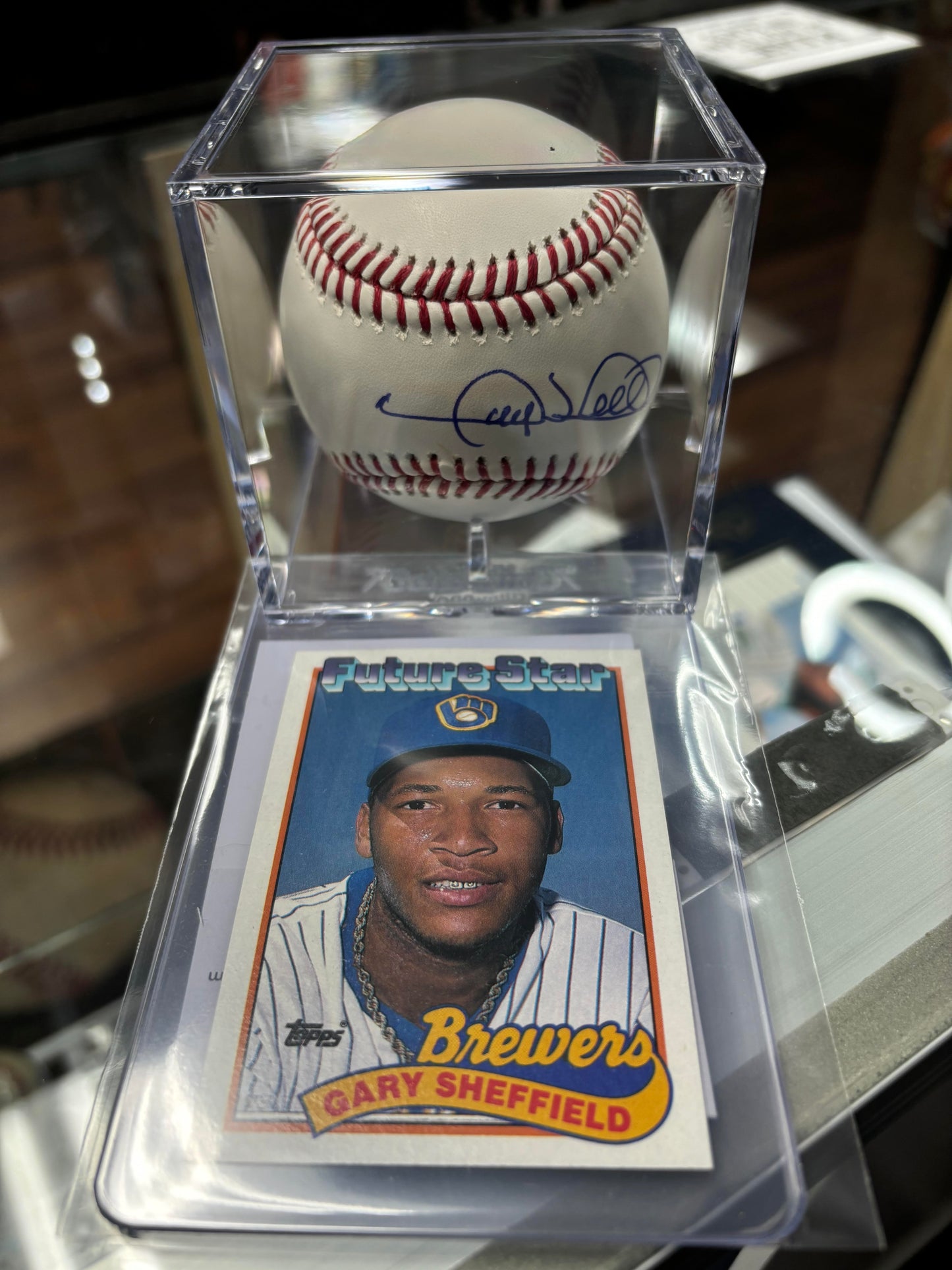 Gary Sheffield Autographed Ball Display w card. JSA COA.