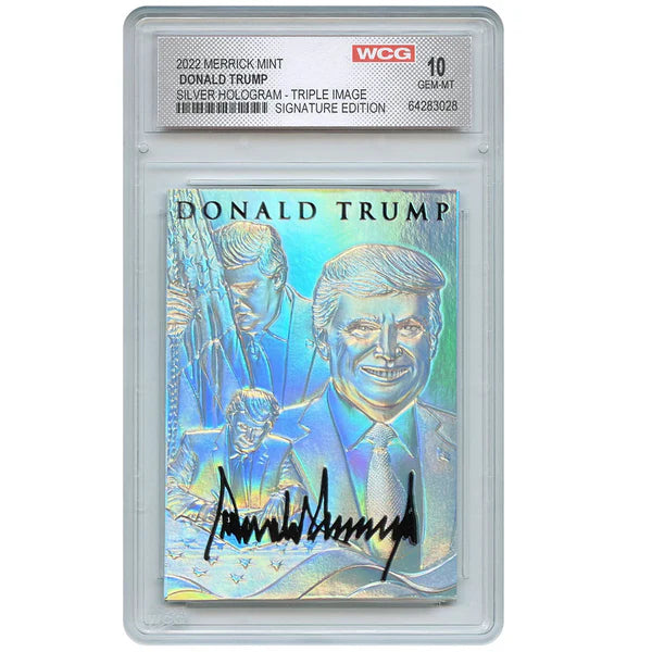 DONALD TRUMP Silver Prism Hologram Signature Edition Sculpted Card Limited. Graded 10.