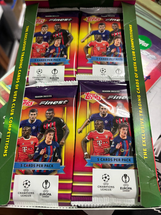 2022/23 Topps Finest Flashbacks UEFA Club Competitions Soccer Hobby Pack. New.