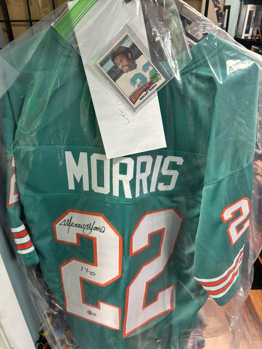 Mercury Morris Autographed Dolphins Jersey Inscribed "17-0". Beckett COA. Card Included.