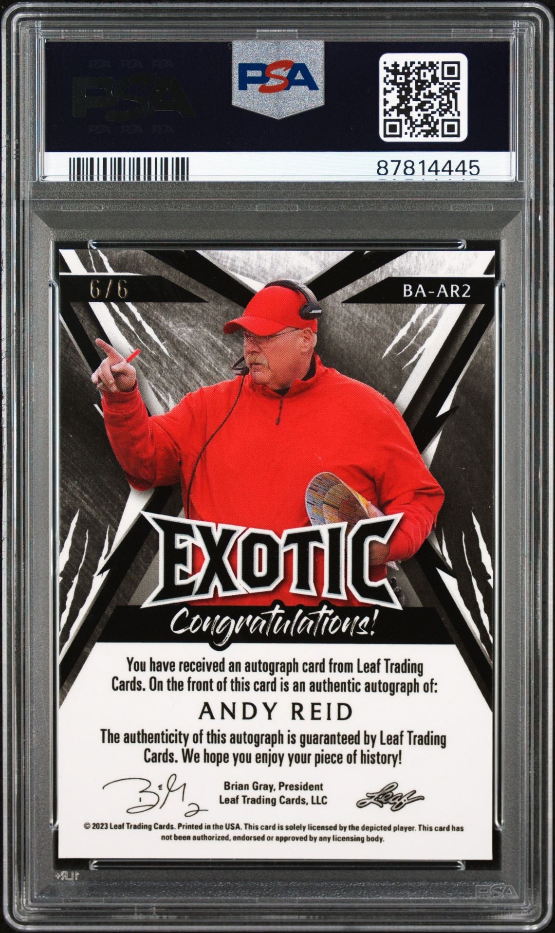 2023 Leaf Exotic Andy Reid Elephant Scope Prizm Refractor Autograph Limited! 6 of 6! PSA 10/9!